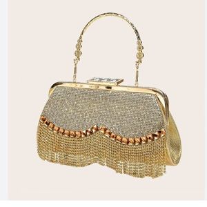 SALE Glamorous Glitter Tassle Women’s Evening Bag Gold One Size